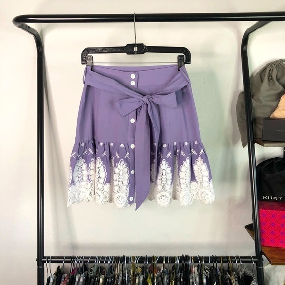 MIGUELINA Violet Flared Skirt with Eyelet Lace Trim - Picture 1 of 8